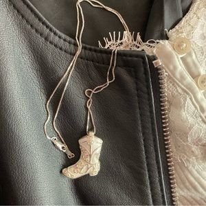 White Cowgirl Boot Necklace with Silver Gemstones